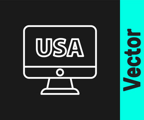 White line USA United states of america on monitor icon isolated on black background. Vector.