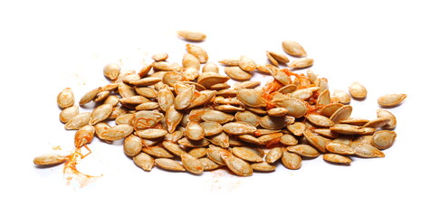 Muscat squash seeds pile isolated on white background