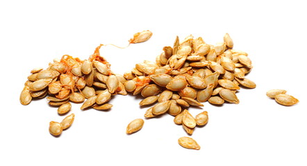 Muscat squash seeds pile isolated on white background