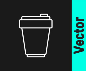 White line Fitness shaker icon isolated on black background. Sports shaker bottle with lid for water and protein cocktails. Vector.