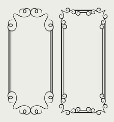 Vintage frames with ornamental border pattern on white, swirly decoration for wedding invitation card design with place for text, elegant embellishment in retro style