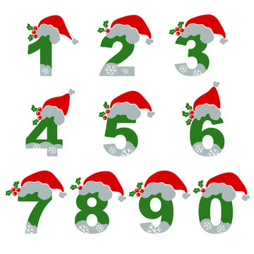Christmas numbers vector in green and red