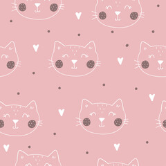 Seamless pattern with cute little cat. vector illustration. Vector print with kitten