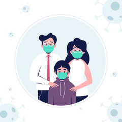 Family protected from the virus concept. Flat design vector illustration