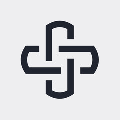 Complex Geometric Contemporary Element. Logo Design for Business Corporate Sign. Abstract Merged Figures for Websites, Web Design, Mobile App, or Info Graphics on Gray Background