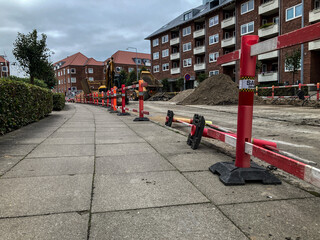 Vejle, Denmark - 2020: Traffic barrier on Ørstedsgade because of roadworks.
