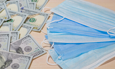 Coronavirus, NCOV-19 in the United States, 100-dollar bill. The concept of crisis and Finance.