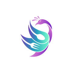 Peacock food and restaurant mascot logo