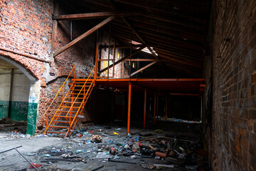 Interiors of abandoned industrial halls in Żyrardów.