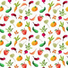 Seamless pattern. Autumn harvest: fruits and vegetables. Healthy lifestyle, vegetarianism