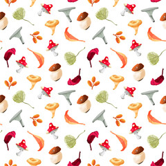 Obraz premium Seamless pattern. Autumn mushroom harvest. Healthy lifestyle, vegetarianism