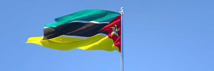 3D rendering of the national flag of Mozambique waving in the wind