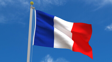 Flag Country 3D Rendering Waving, fluttering against the background of the blue sky with silver pole