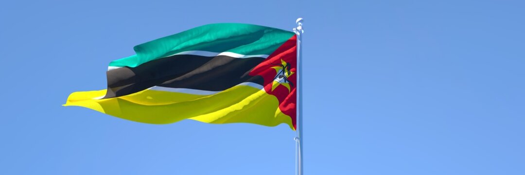 3D rendering of the national flag of Mozambique waving in the wind