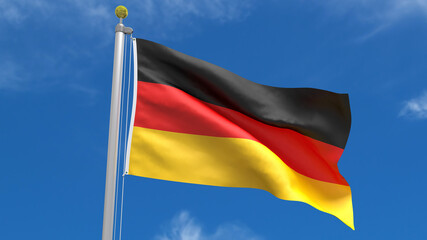 Flag Country 3D Rendering Waving, fluttering against the background of the blue sky with silver pole