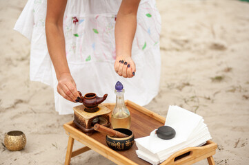 Fototapeta na wymiar Relax tantric massage for women using the aroma of oils