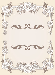バラの花を使ったアンティークな装飾フレームと装飾エレメント。ベクター素材