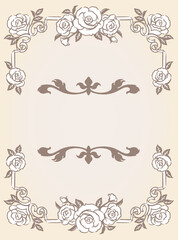 バラの花を使ったアンティークな装飾フレームと装飾エレメント。ベクター素材