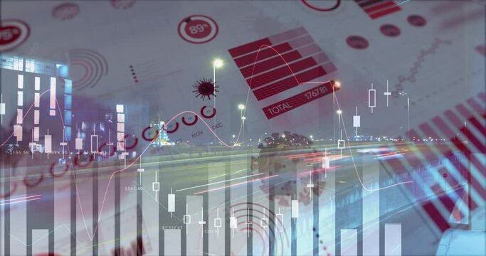Statistical data processing over Coronavirus digital interface against night city traffic
