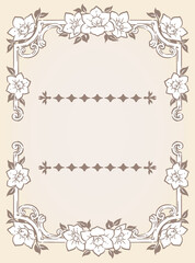 Decorative vintage frame and elements in antique gothic style. Vector illustration.