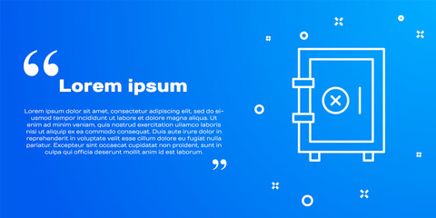 Obraz premium White line Safe icon isolated on blue background. The door safe a bank vault with a combination lock. Reliable Data Protection. Vector.