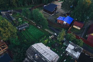 Aerial Townscape of Suburban Village Fedoseevka located in Kandalaksha Area in Northwestern Russia on the Kola Peninsula