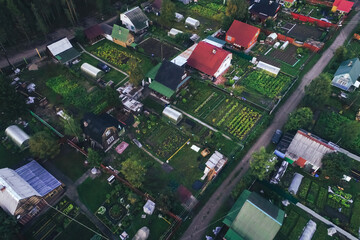 Aerial Townscape of Suburban Village Fedoseevka located in Kandalaksha Area in Northwestern Russia on the Kola Peninsula