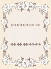ガーベラの花を使ったアンティークな装飾フレームと装飾エレメント。ベクター素材