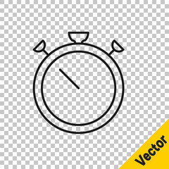 Black line Stopwatch icon isolated on transparent background. Time timer sign. Chronometer sign. Vector.