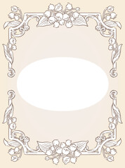 スズランの花を使ったアンティークな装飾フレーム。ベクター素材