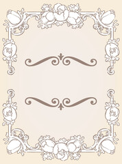 チューリップの花を使ったアンティークな装飾フレームと装飾エレメント。ベクター素材