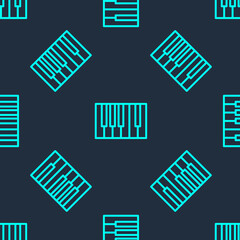 Green line Grand piano icon isolated seamless pattern on blue background. Musical instrument. Vector.