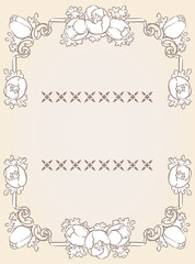 チューリップの花を使ったアンティークな装飾フレームと装飾エレメント。ベクター素材