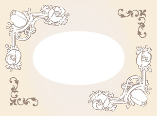 チューリップの花を使ったアンティークな装飾フレームと装飾エレメント。ベクター素材