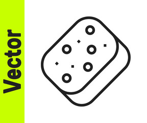 Black line Sponge with bubbles icon isolated on white background. Wisp of bast for washing dishes. Cleaning service logo. Vector.