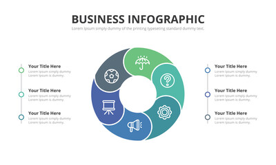 6 option circular infographic element with colorful flat style template