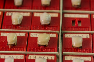 many implants sorted in a box macro view