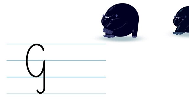 G letter writing like gorilla cartoon animation. Handwriting educational style for children. Good for education movies, presentation, learning alphabet, etc...