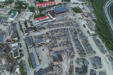Fototapeta premium Aerial Townscape of Kirovsk Town located in Northwestern Russia on the Kola Peninsula