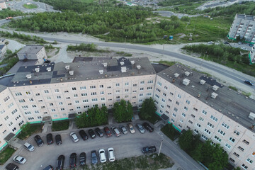 Aerial Townscape of Kirovsk Town located in Northwestern Russia on the Kola Peninsula