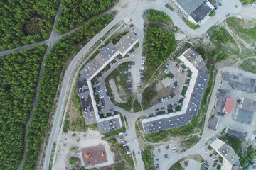 Aerial Townscape of Kirovsk Town located in Northwestern Russia on the Kola Peninsula