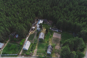 Aerial Townscape of Suburban Village Kolvica located in Northwestern Russia on the Kola Peninsula Kandalaksha Area