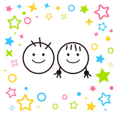 仲良し女の子男の子保育園幼稚園のベクターイラスト背景画像