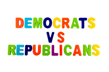 Text DEMOCRATS VS REPUBLICANS on a white background