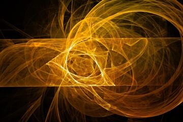 Cosmic energy in the form of glowing golden plasma discharges and rays. Abstract background for design and decoration. Shiny light structure. Gold base for web and print