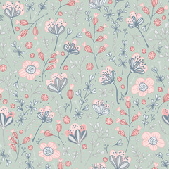 Fototapeta na wymiar Vector pastel flowers seamless pattern print background.