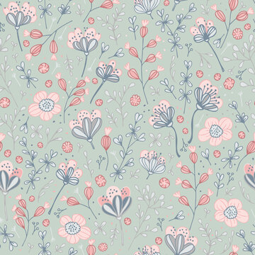 Vector pastel flowers seamless pattern print background.