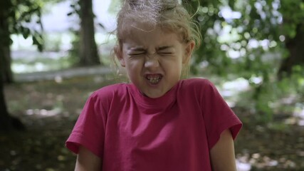 Child Shouting Loud. Portrait of Shocked, Angry and Emotional Little Girl. Young Angry Girl Yelling Screaming Slow Motion. Upset Child Scream Loudly. Adhd Attention Deficit Hyperactivity Disorder.