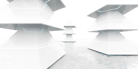 white abstract futuristic design geometric shape environment 3d rendering background