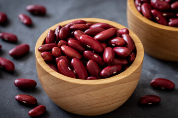 Red beans or red kidney bean in wooden bowl